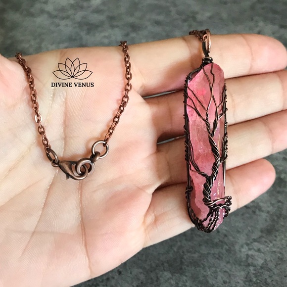 Natural Quartz Wire Wrapped Tree of Life Necklace - Picture 4 of 8